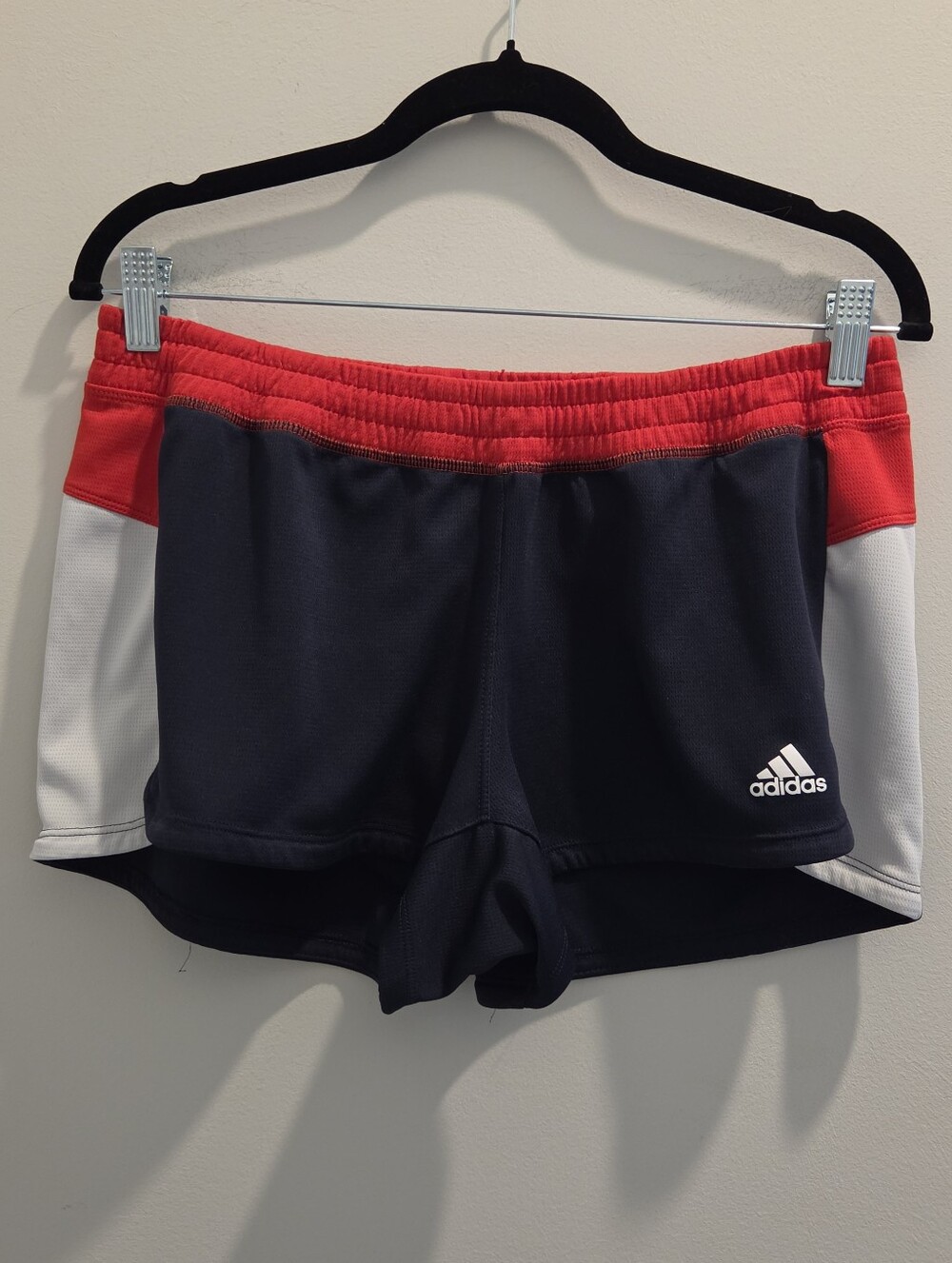 Adidas Women’s Low Rise Athletic Shorts Navy Red White Y2K Running Sport